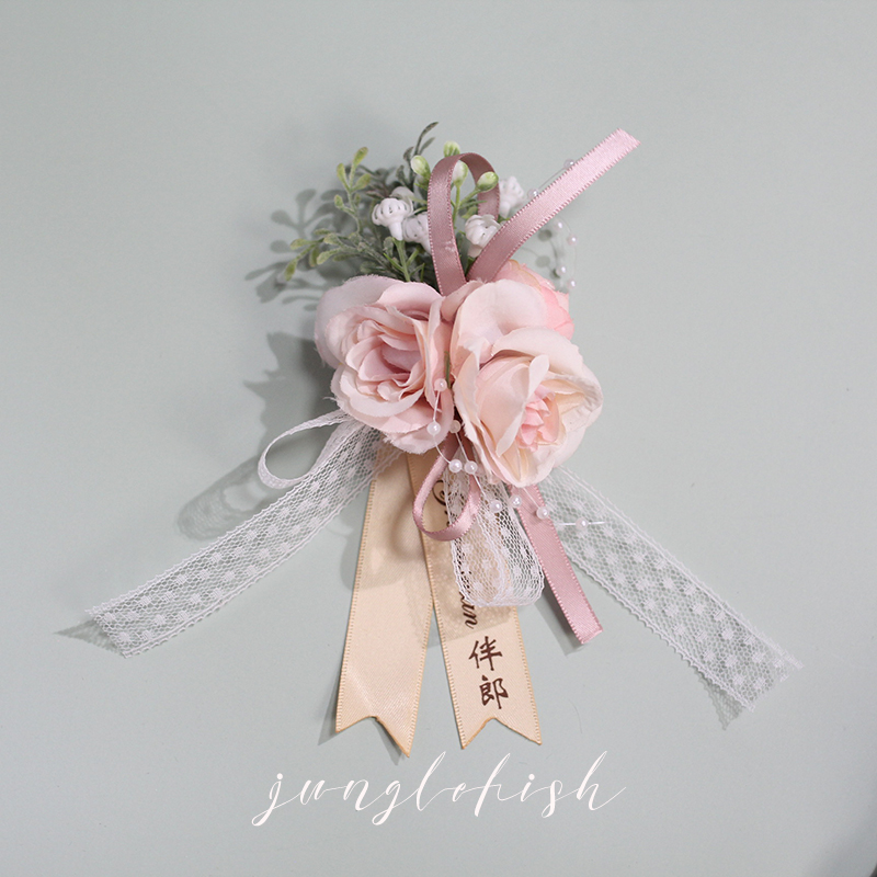 Best ManForest Department Watercolor powder bride Bridesmaid Wrist flower groom Lapel flower Sternal flower wedding ceremony External shot prop Europe and America