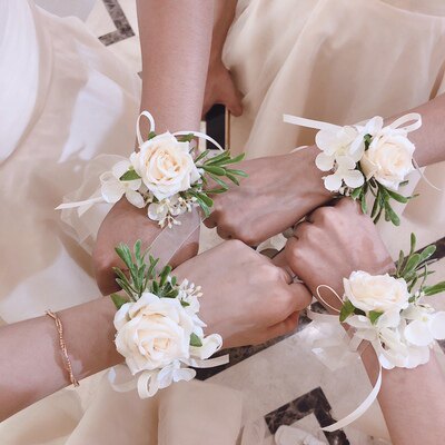 Ins Sons Department light champagne Wrist Flowers Bridal Bridesmaid Sisters Groom Brooch Lapels Wedding Shooting Props