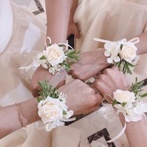 Ins Sen light champagne wrist flower Bride bridesmaid sister Groom corsage corsage knot wedding shooting props