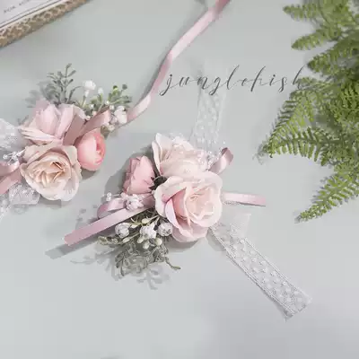 Mori watercolor powder bride bridesmaid wrist flower groom flower flower flower corsage wedding ceremony outside shooting props Europe and America