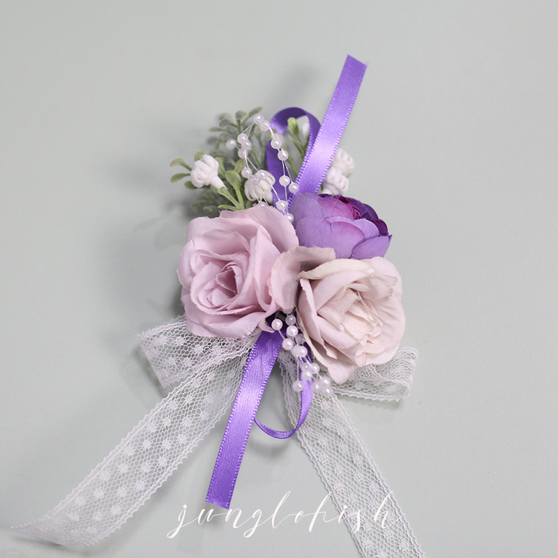 Purple Breast FlowerForest Department Watercolor powder bride Bridesmaid Wrist flower groom Lapel flower Sternal flower wedding ceremony External shot prop Europe and America