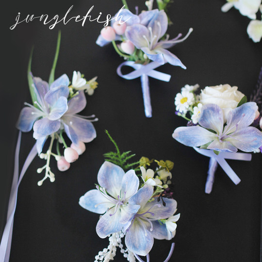 蓝紫色春日山野胸花森系花朵粉色蓝色会议开业高端结婚婚礼