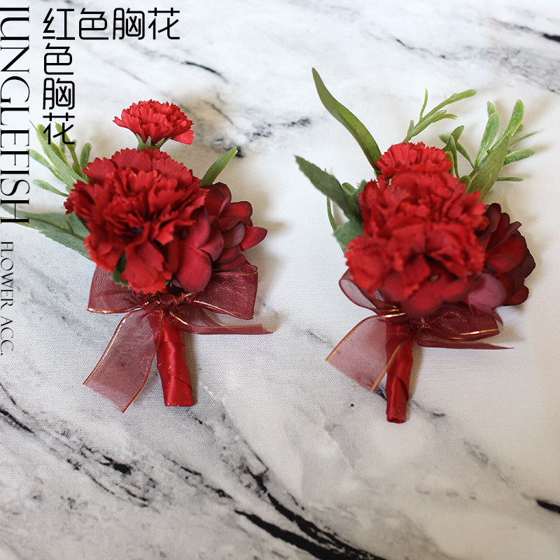 Chinese traditional large red father's mother chest flower brooch flowers Meired pink carnation wedding gift ritual props