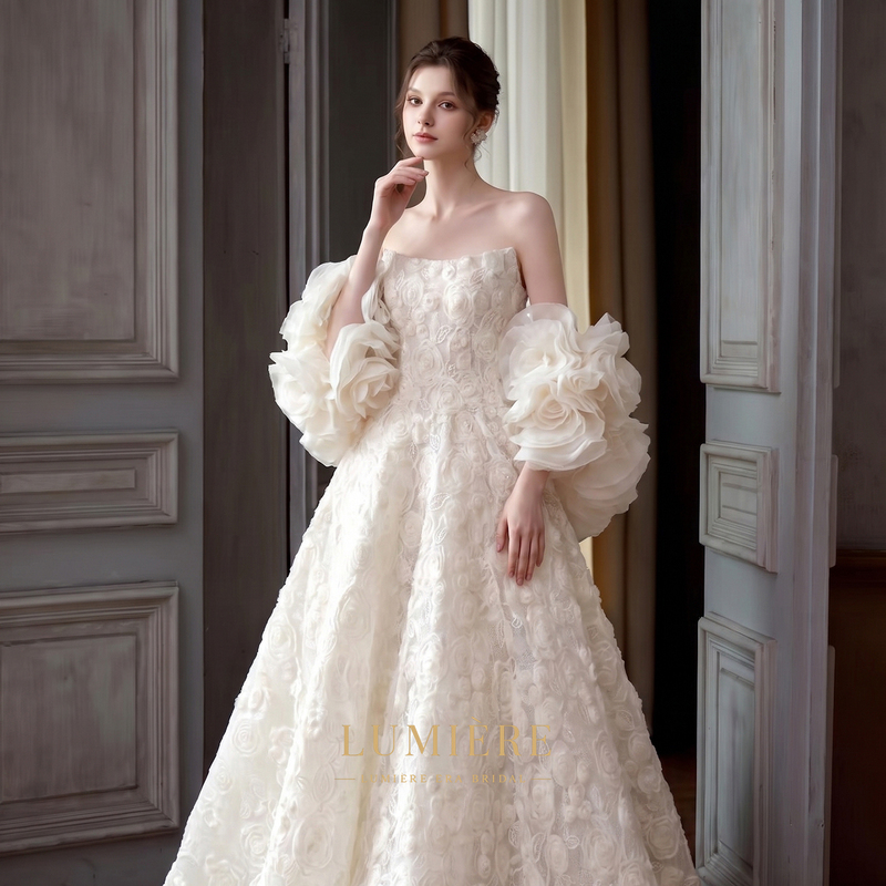 "Spring Rose" French-Style Light Wedding Dress 2026 New Model, Light Luxury Simple Engagement Birthday Party Evening Gown