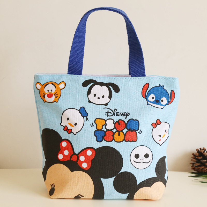 Cartoon Canvas Handbag with Lunch Box With Small Cloth Bag Girls Cute Hand Carrying Bag Student Tool Bag Containing Bag
