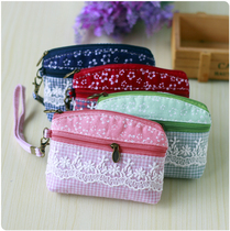 Pastoral style double pull cloth art hand carry change bag ladies cotton coin key bag cotton linen bag coin purse