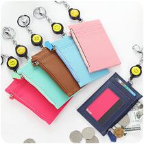 Creative leather card bag multi card male and female card holder clip telescopic belt zipper coin wallet key chain