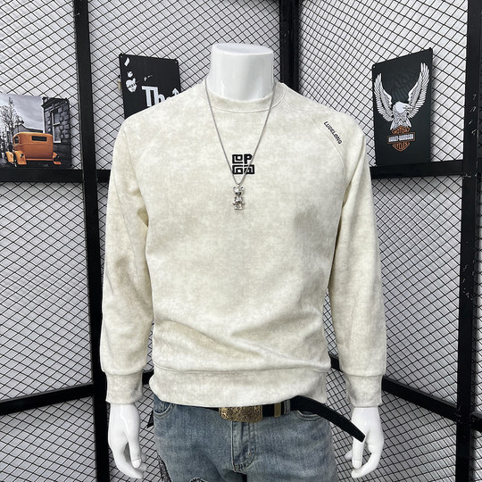 2025新款卫衣男春秋季潮牌圆领修身简约美式休闲加绒加厚打底衫潮