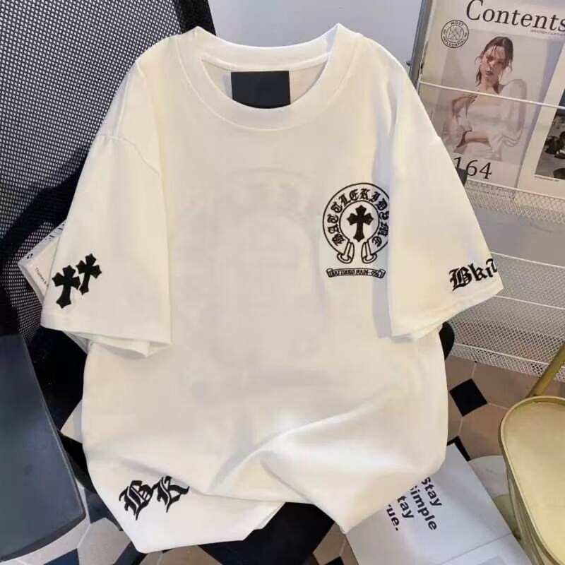 Retro Cross-Embroidered Summer Pure Cotton Short-Sleeved T-Shirt for Boys, Junior High School and High School Students' Tops Retro Cross-Embroidered Summer Pure Cotton Short-Sleeved T-Shirt for Boys, Junior High School and High School Students' Tops