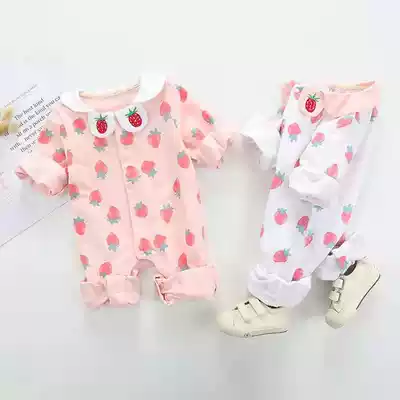 Net red baby cotton 0-12 months baby cute jumpsuit spring and autumn thin 100 days female baby ha clothes