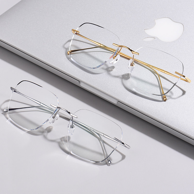 Men with rimless pure titanium myopia glasses Tide has matchable degree glasses frame large face frame thin finished eyes