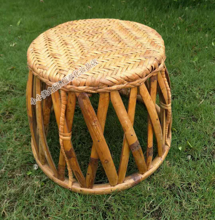 Yunnan handwoven short stool for burmese rattan burmese, children's dwarf retro minimalist home round stool for changing shoes stool