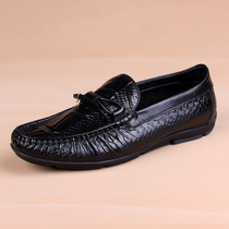 2022 spring new bean-bean shoes One foot pedal mens shoes 100 hitch Inn true leather shoes trendy slacker soft-bottom driving shoes