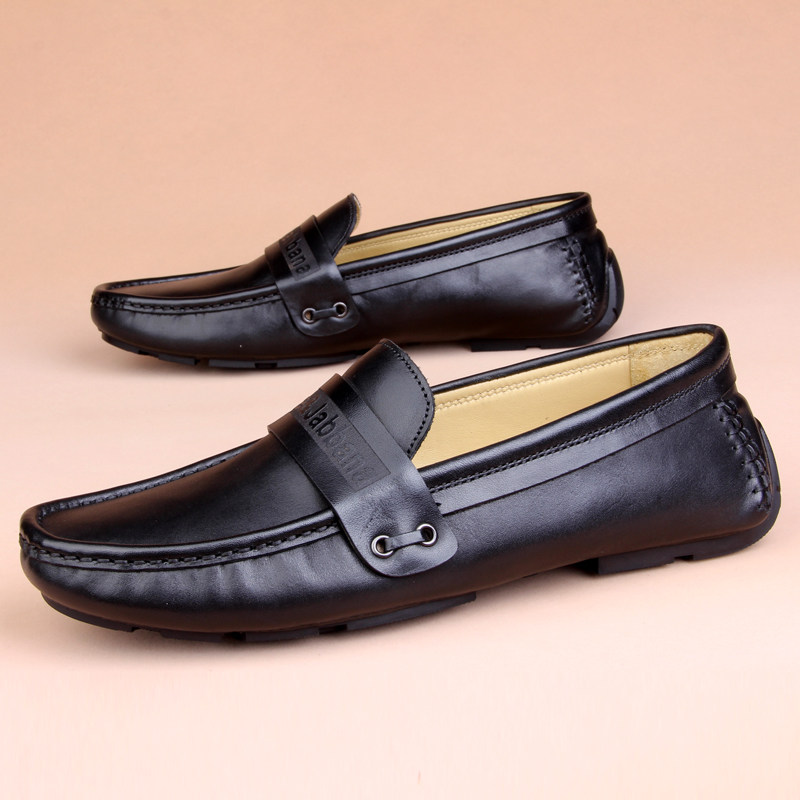 European station genuine leather leather shoes man 37 yards soft face black One foot pedal sloth beans Beans Shoes Spring Casual Sailing Shoes