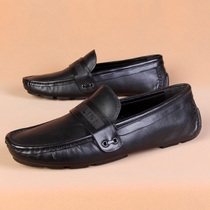 European station genuine leather leather shoes man 37 yards soft face black One foot pedal sloth beans Beans Shoes Spring Casual Sailing Shoes