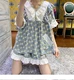 Màu hồng nho cotton mùa hè nữ pijama hai mảnh ngắn tay chấm bi dễ thương sinh viên mặc nhà cotton mỏng - Giống cái