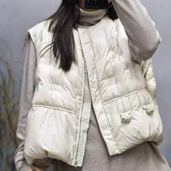 56 9901 winter new product buckle zipper down casual versatile short women's vest, bust 132, length 53