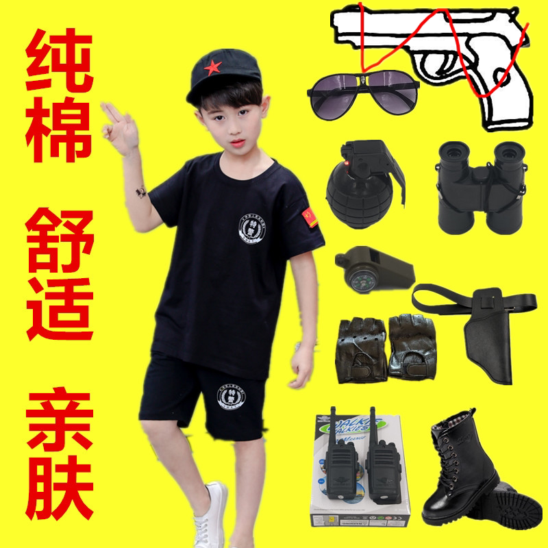 Summer cotton short-sleeved special police uniform suit performance boys and girls military training shorts clothing summer camp military uniform performance children