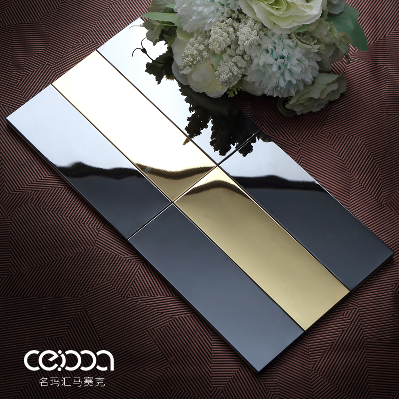 NameMahui Light Luxury Black Metal Mosaic Tile Background Wall Long-Strip Mirror Strip Stainless Steel Wall