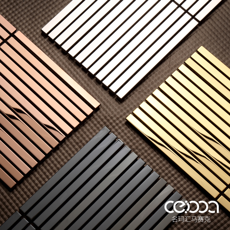 Mingmahui stainless steel metal mosaic tile wall stickers TV background wall porch simple strip long strip mirror