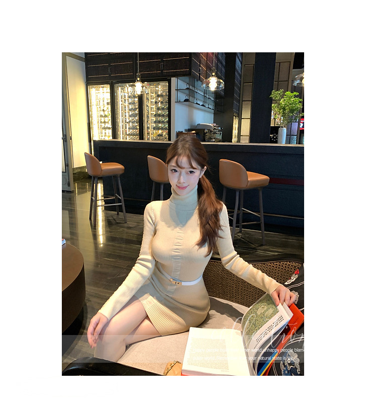 한국 m900 터틀넥 스웨터 니트 드레스 가을 겨울 폭발 이른 가을 품격 허리 수축 섹시함 홍콩 스타일 타이트 스커트 상세 이미지 2