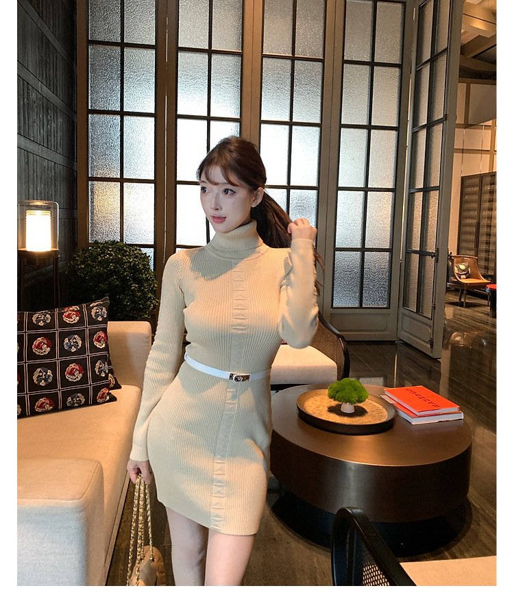 한국 m900 터틀넥 스웨터 니트 드레스 가을 겨울 폭발 이른 가을 품격 허리 수축 섹시함 홍콩 스타일 타이트 스커트 상세 이미지 15
