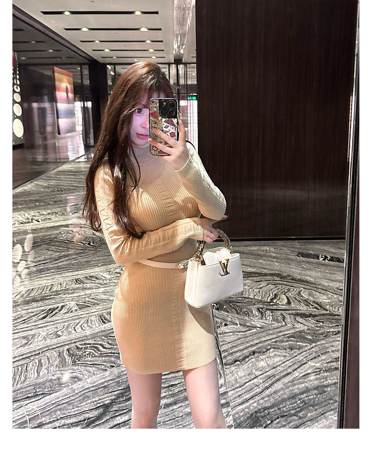 한국 m900 터틀넥 스웨터 니트 드레스 가을 겨울 폭발 이른 가을 품격 허리 수축 섹시함 홍콩 스타일 타이트 스커트 상세 이미지 11
