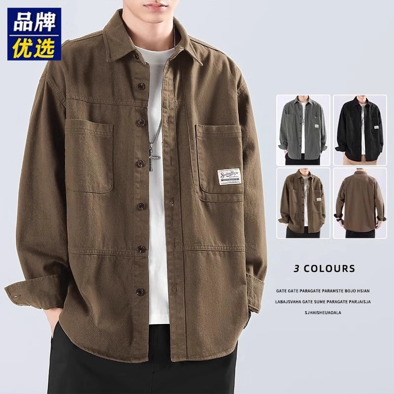 Brand-Preferred Shirt Jacket for Men, Spring and Autumn American Workwear, Trendy Brand, Turn-Down Collar, Long-Sleeved, Casual, Loose-Fitting Coat for Men Brand-Preferred Shirt Jacket for Men, Spring and Autumn American Workwear, Trendy Brand, Turn-Down Collar, Long-Sleeved, Casual, Loose-Fitting Coat for Men