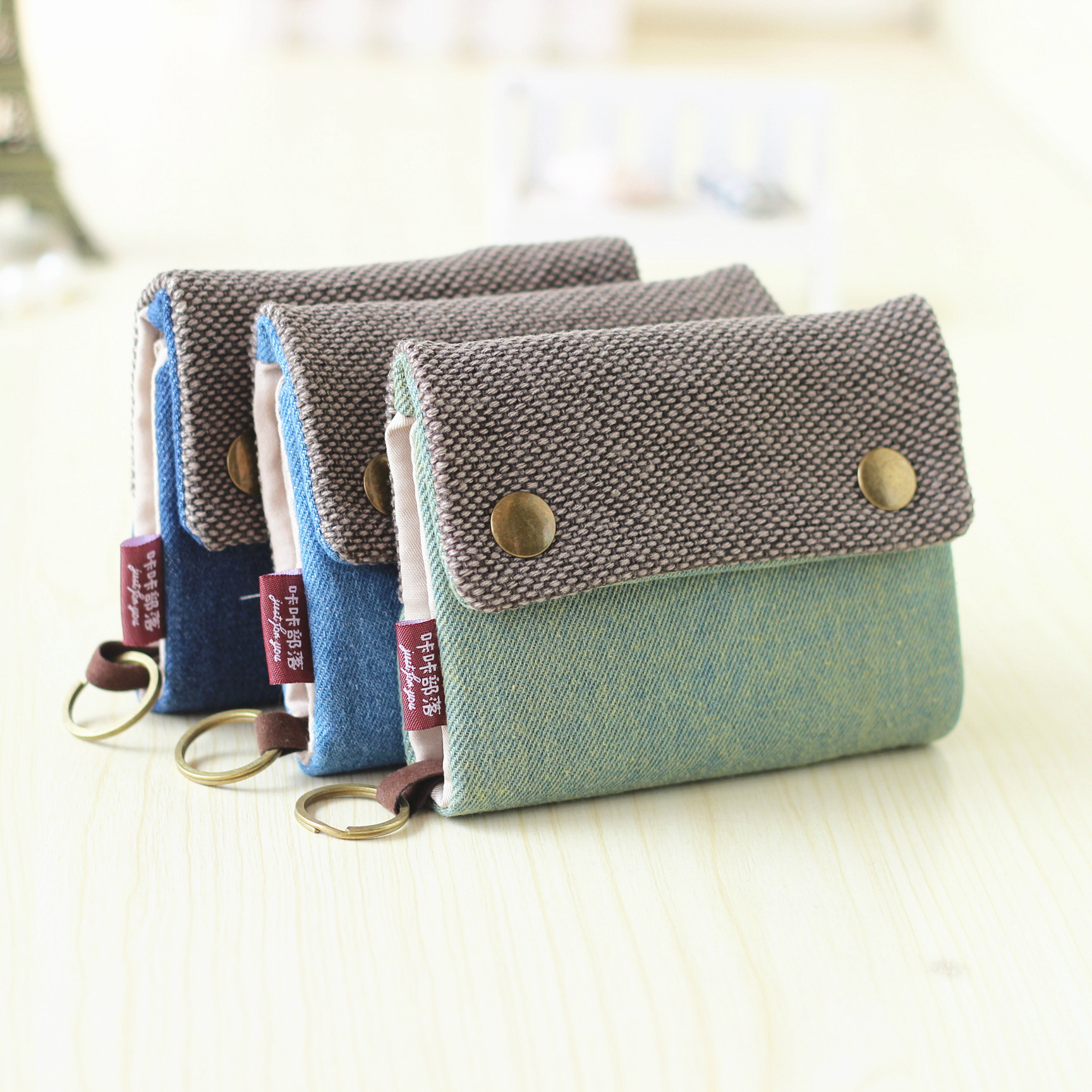 Korean version simple short unisex canvas wallet multi-functional cloth card bag mini fabric coin purse key case