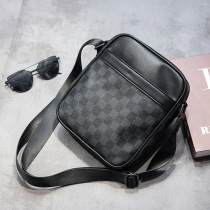 Hong Kong leather shoulder bag men's bag messenger bag fashion casual bag plaid small backpack vertical tide
