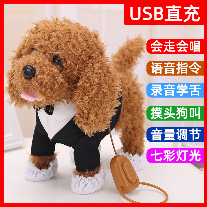 Children's electric plush toy dog leash will swing singing and walking Learn Tongue Teddy Intelligent Instruction Dog Cute