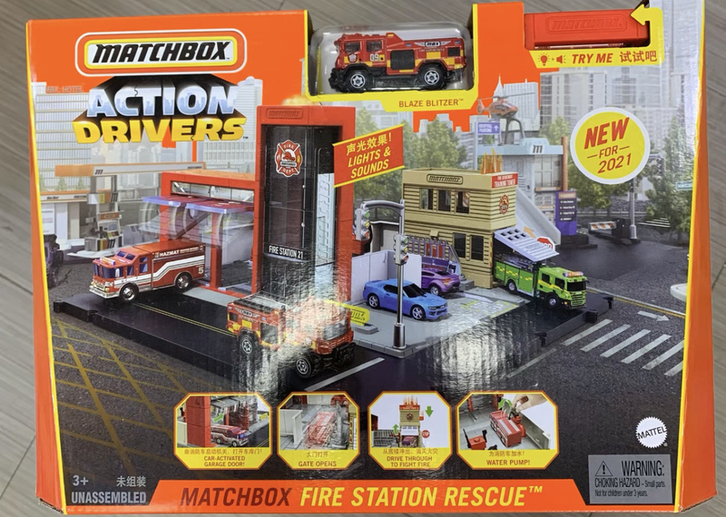 Matchbox City Series Scene Set Gas Station Fire Department Parking Lot Hbd76 Boys' Pretend Play Toys