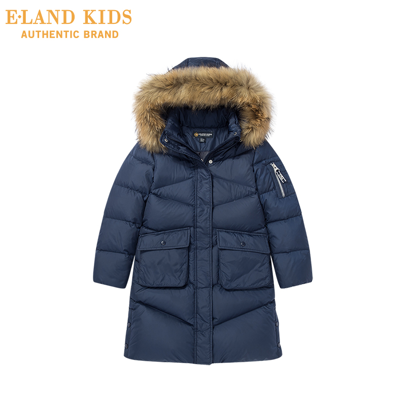 Elandkids ăn mặc edilis trẻ em ydding của cô gái mô hình mùa đông đơn giản giữa chiều dài xuống áo khoác.