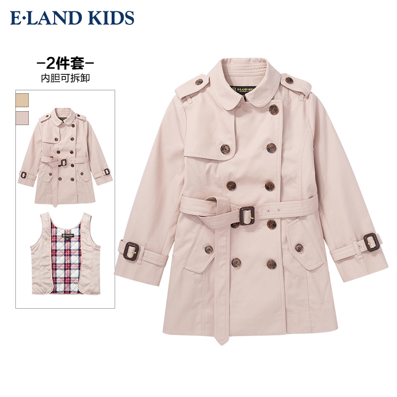 Elandkids Pedion Cao đẳng 2020 mùa xuân cô gái mới của nước Anh gió cổ giữa chiều dài rãnh áo khoác.