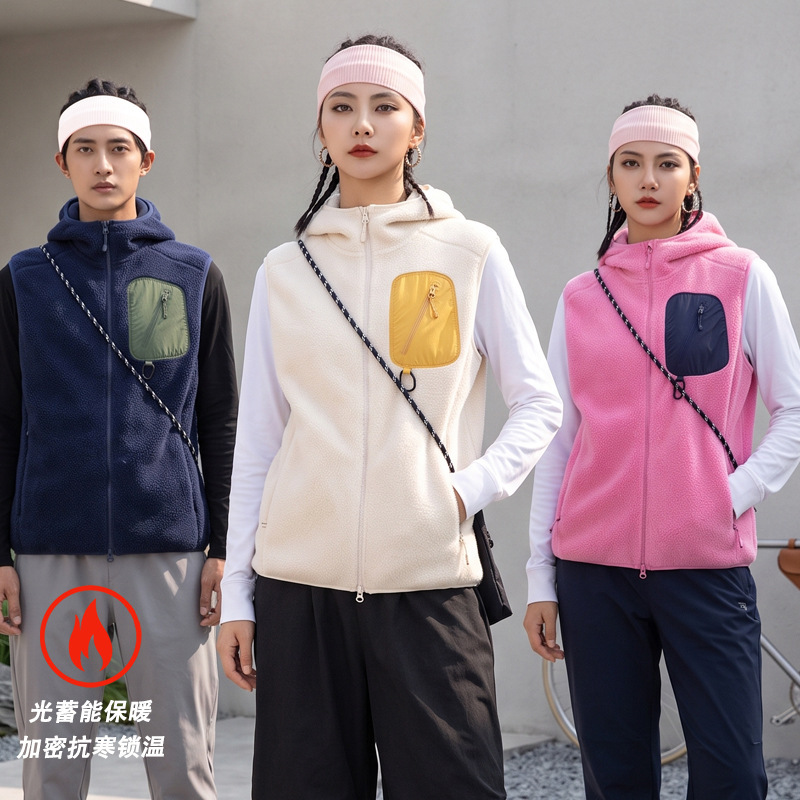 26 Autumn/Winter New Lightweight Fleece Vest Warm Vest Polar Fleece Ski Sports Sleeveless Cardigan Jacket with Print