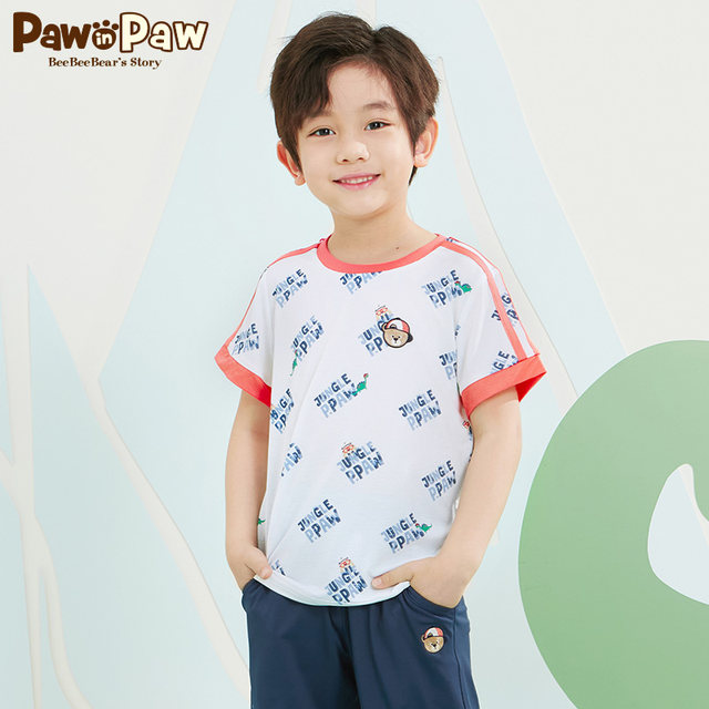 PawinPaw Cartoon Bear ເຄື່ອງນຸ່ງເດັກນ້ອຍ Summer Boys Full Print Sport Style Casual Cartoon Short-Sleeved T-Shirt