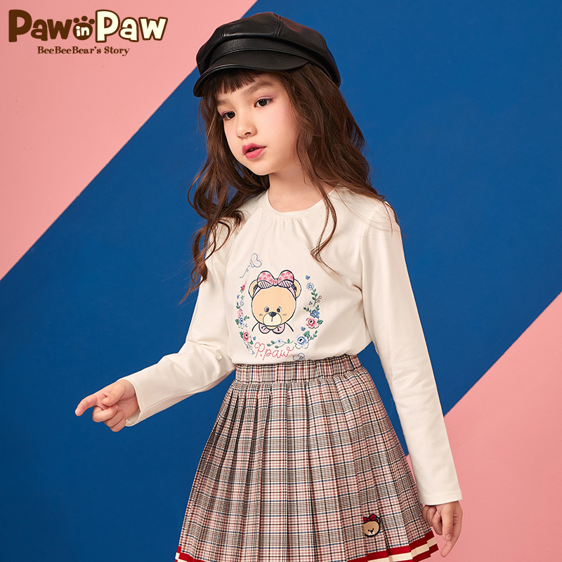 Pawin Paw Cartoon Cubs Kids 2020 mới mùa xuân cô gái T-shirt vòng cổ giải trí trẻ em dài tay của.