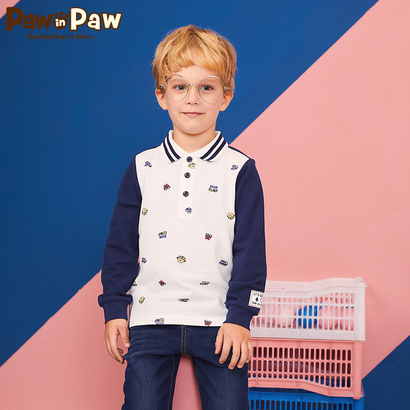 Pawin Paw Cartoon Cubs Kids 2020 mới mùa xuân nam dài tay áo POLO áo trẻ em Bump T-shirt.