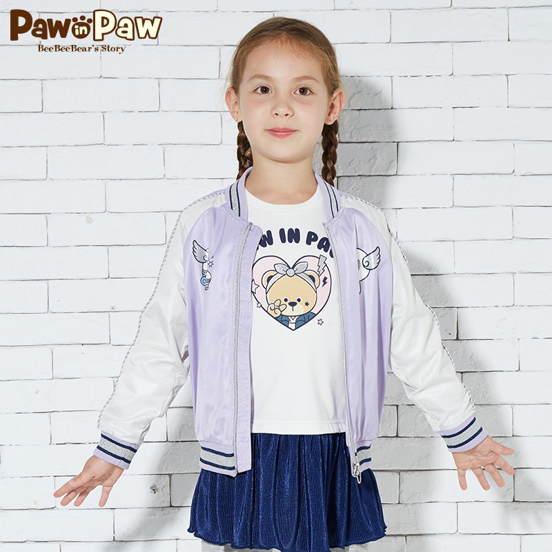 Pawin Paw Cartoon Cubs Cub mùa thu Cô gái Zipper Jacket màu bóng chày Suit