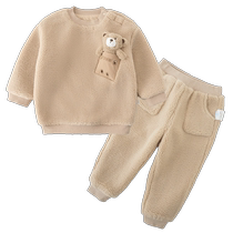 PawinPaw bear childrens clothing autumn and winter new male and female baby suit sweatshirt plus velvet pants 2-piece set