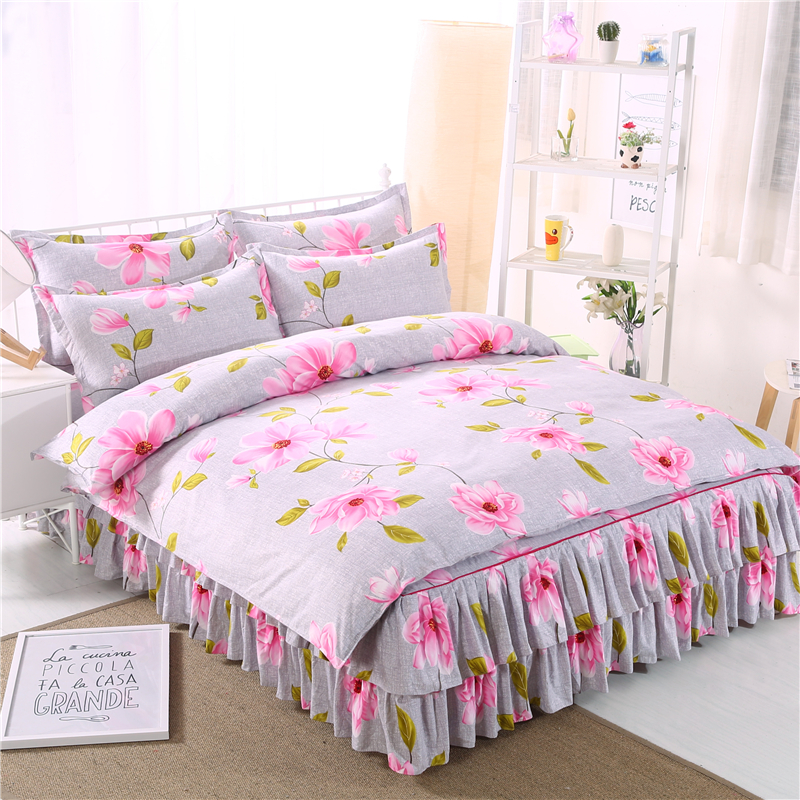 Dày chà nhám giường váy bộ bốn bộ giường cotton 1.8m2 mét giường loại bìa bộ giường cưới đỏ quilt cover 2.0