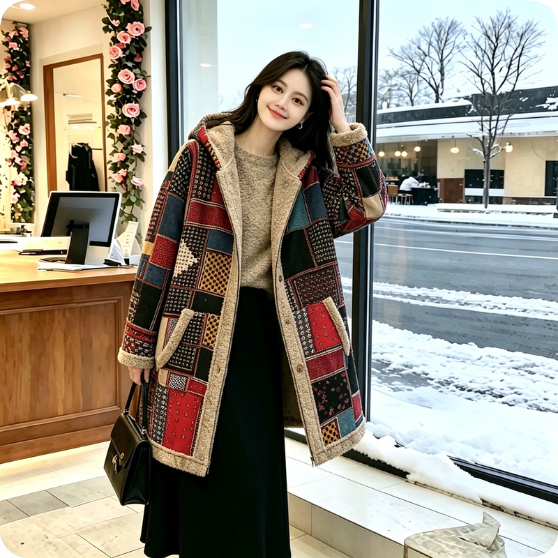 Plus-Size Plush Coat 2026 New Style Hooded Sweatshirt Warm Fleece-Lined European and American Print Loose Winter Coat Plus-Size Plush Coat 2026 New Style Hooded Sweatshirt Warm Fleece-Lined European and American Print Loose Winter Coat