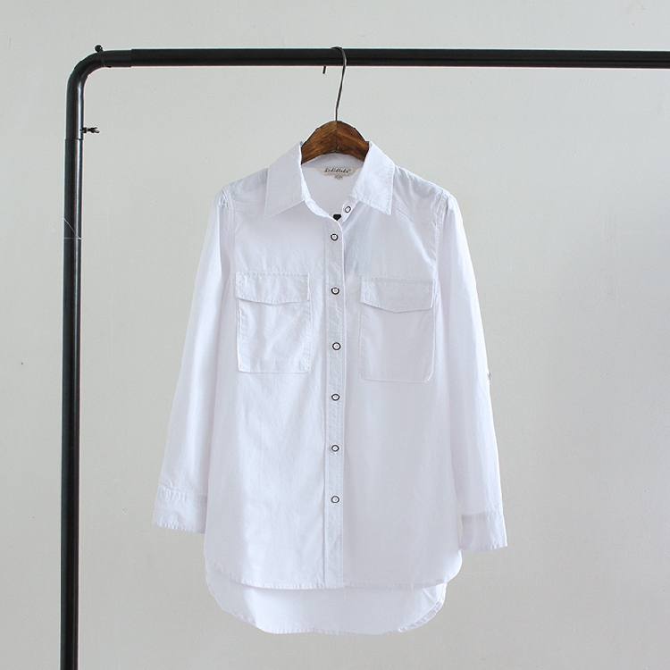 Mùa xuân và mùa hè mới fan hâm mộ văn học Hàn Quốc Áo sơ mi cotton mỏng mỏng nữ dài tay áo sơ mi vải lanh sinh viên shop thời trang công sở