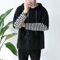 Mẹ ơi Mẹ Xuân Nam Hàn Quốc In Nhẫn Sọc Fake Hai Mảnh Snaps Áo Nỉ hoodie màu be