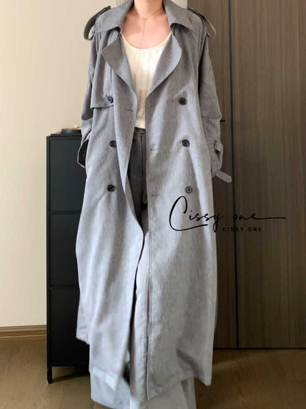 24Ss Gray Double-Breasted Silhouette Mid-Length Trench Coat for Women, New Autumn Style, Nordic High-End Light Luxury Jacket 24Ss Gray Double-Breasted Silhouette Mid-Length Trench Coat for Women, New Autumn Style, Nordic High-End Light Luxury Jacket