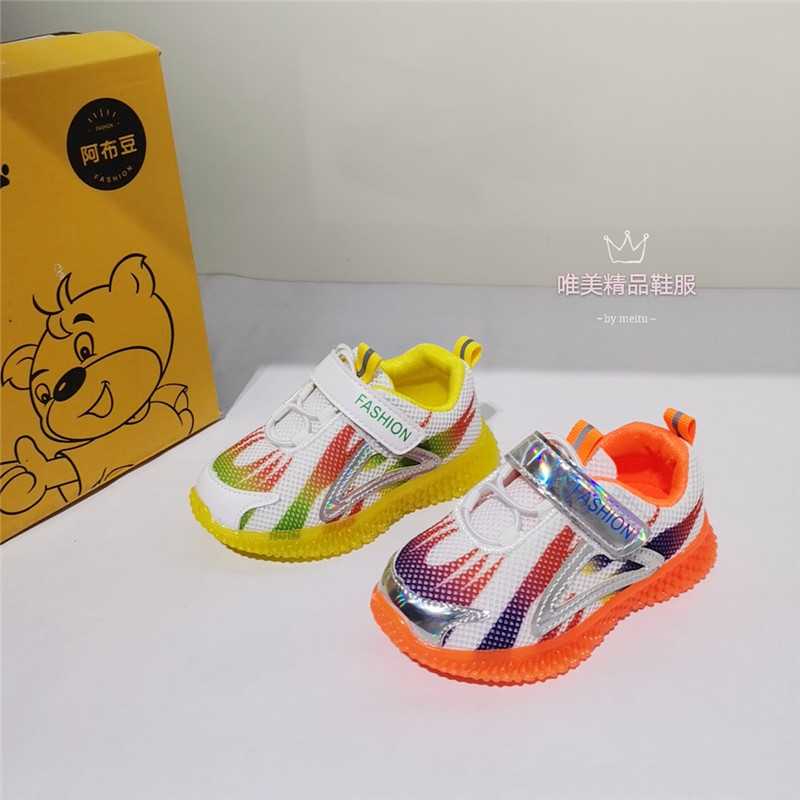 Abu bean children's shoes children's baby shoes autumn 2019 new soft bottom flashing light non-slip sports shoes light and comfortable