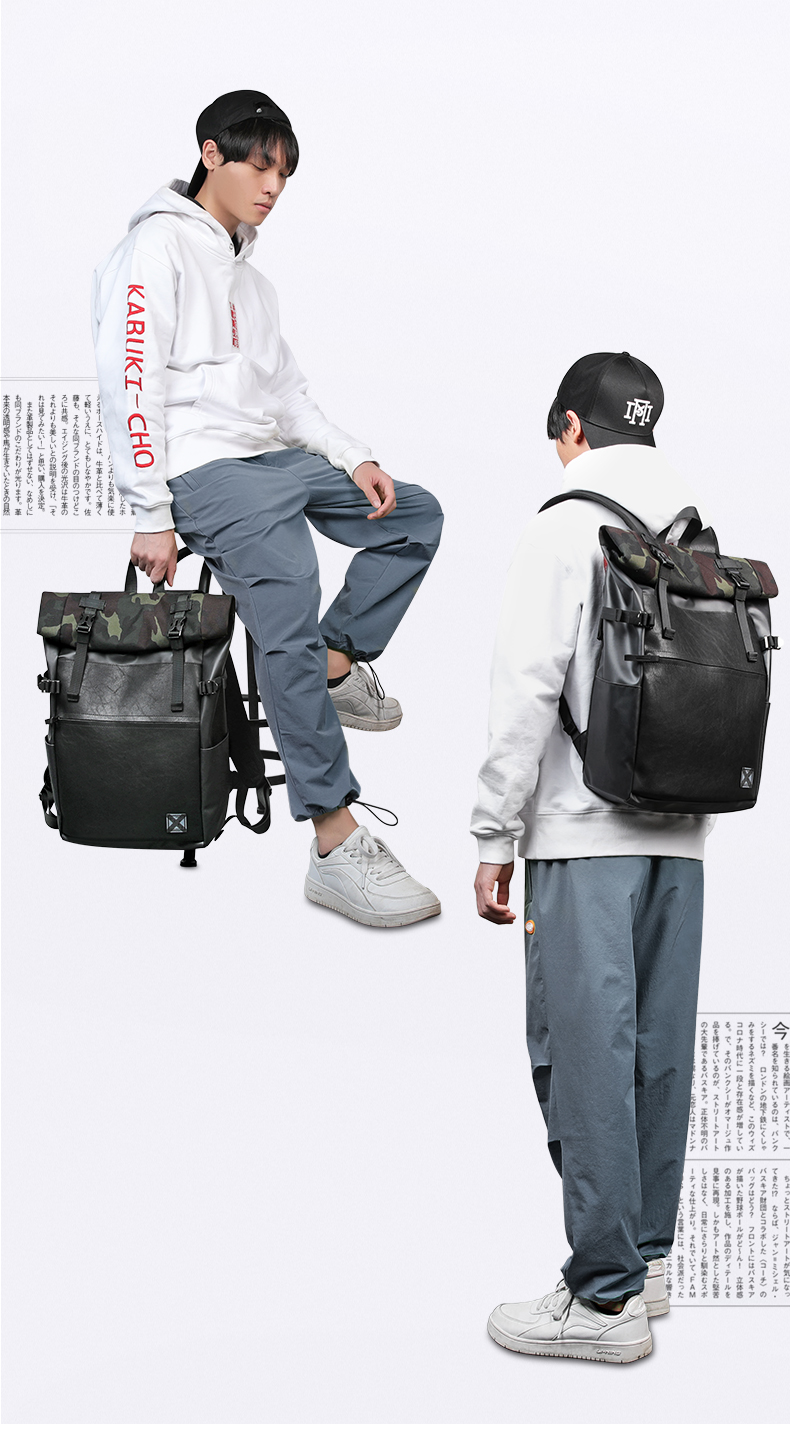 日本潮牌 佑一良品 男士真皮防水双肩包 图2