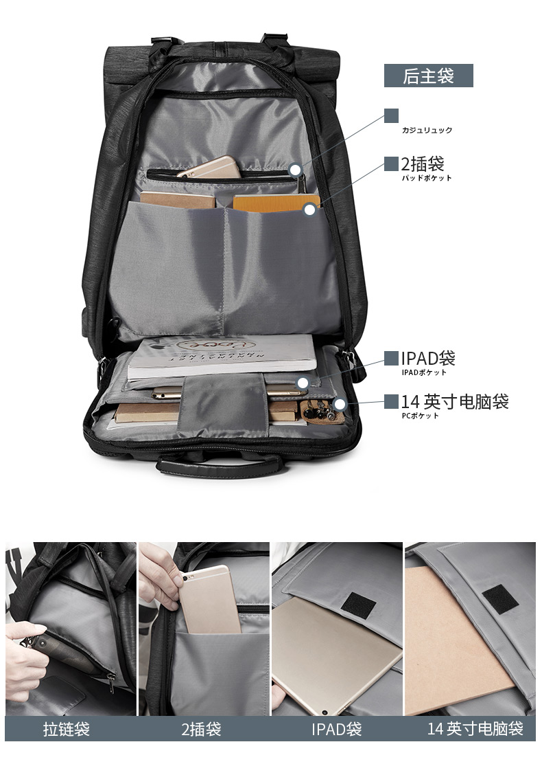 佑一良品 日本时尚潮牌双肩包 图4