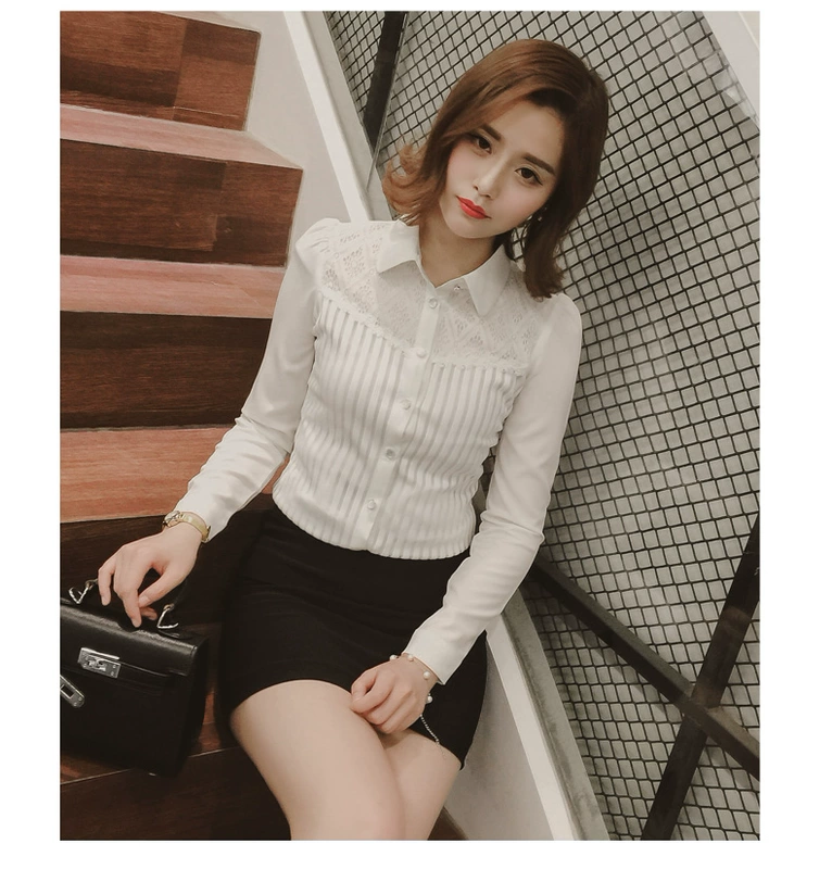 Áo sơ mi nữ 2018 mùa xuân mới Hàn Quốc phiên bản của tự trồng kích thước lớn phụ nữ áo sơ mi trắng dài tay ren áo sơ mi đáy áo phụ nữ áo sơ mi nữ cao cấp
