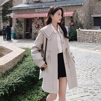 Pregnant womens spring windbreaker jacket spring and autumn outer wear large size loose small waist-covering baby doll collar top